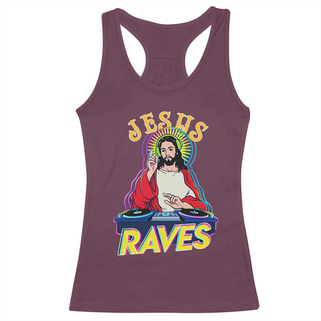 Funny Jesus DJ Raves Techno EDM Party Racerback Tank Top TS11 Maroon Print Your Wear
