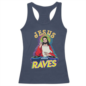 Funny Jesus DJ Raves Techno EDM Party Racerback Tank Top TS11 Navy Print Your Wear