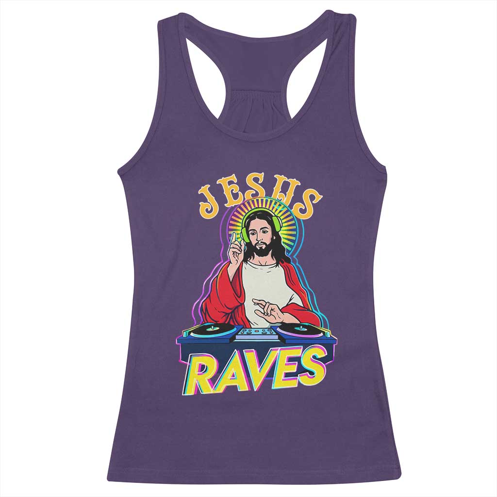Funny Jesus DJ Raves Techno EDM Party Racerback Tank Top TS11 Purple Print Your Wear