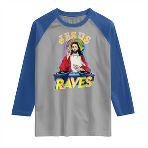 Funny Jesus DJ Raves Techno EDM Party Raglan Shirt TS11 Sport Gray Royal Print Your Wear