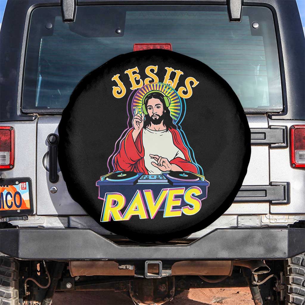 Funny Jesus DJ Raves Techno EDM Party Spare Tire Cover TS11 No hole Black Print Your Wear