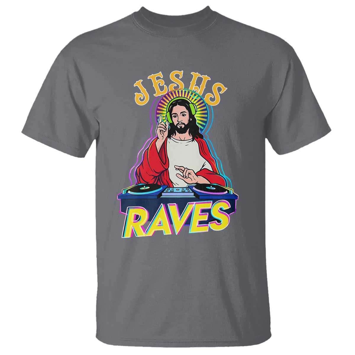 Funny Jesus DJ Raves Techno EDM Party T Shirt TS11 Charcoal Print Your Wear