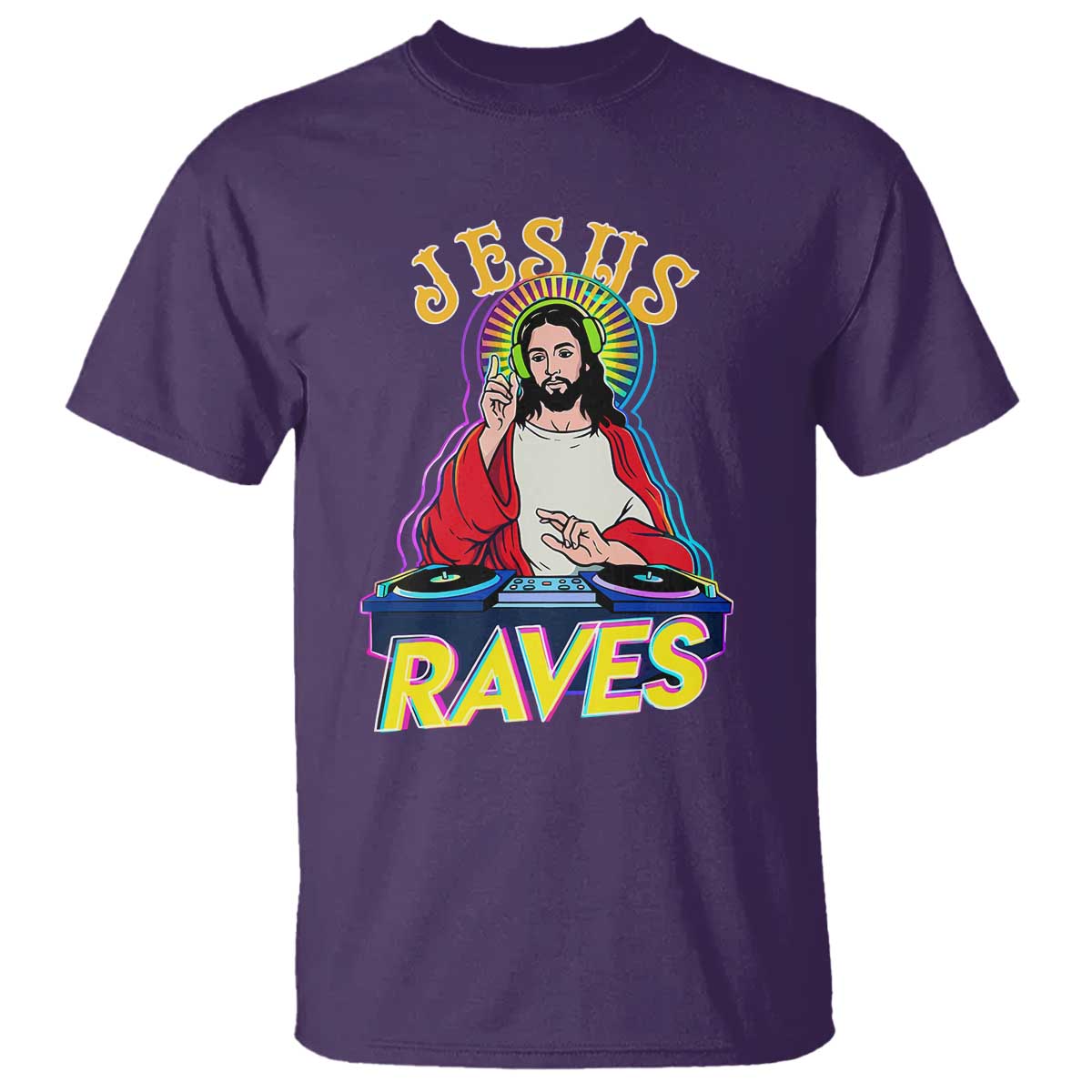 Funny Jesus DJ Raves Techno EDM Party T Shirt TS11 Purple Print Your Wear