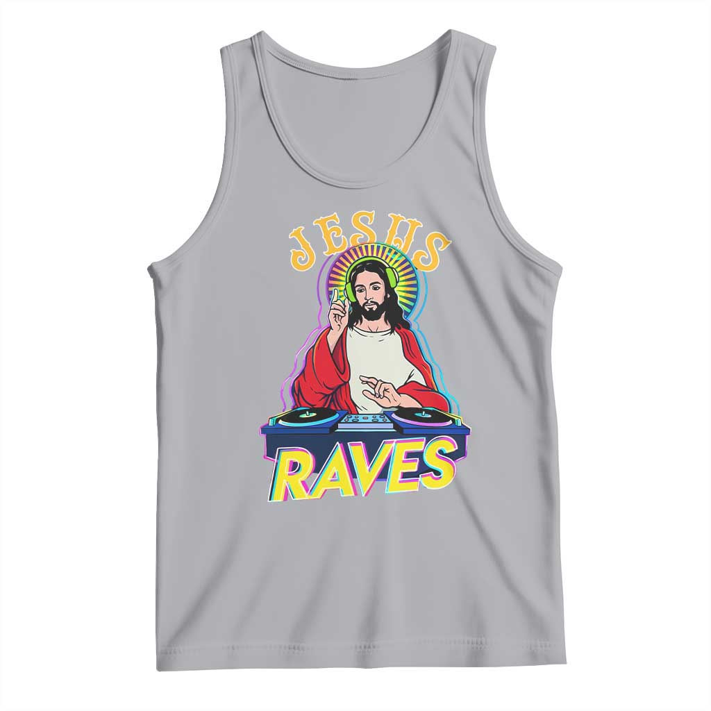 Funny Jesus DJ Raves Techno EDM Party Tank Top TS11 Athletic Heather Print Your Wear