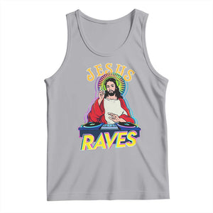 Funny Jesus DJ Raves Techno EDM Party Tank Top TS11 Athletic Heather Print Your Wear