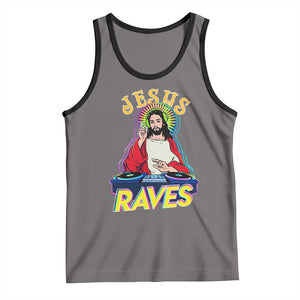 Funny Jesus DJ Raves Techno EDM Party Tank Top TS11 Deep Heather Black Print Your Wear