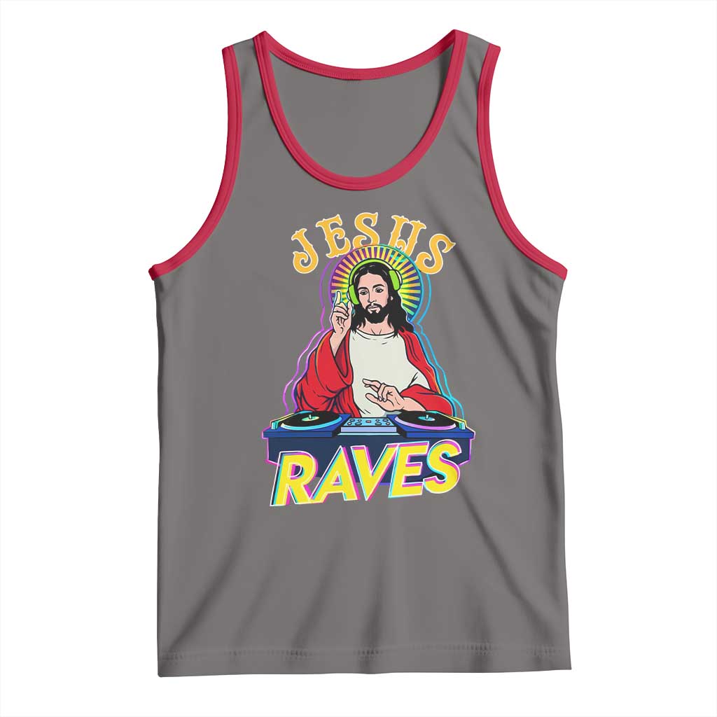 Funny Jesus DJ Raves Techno EDM Party Tank Top TS11 Deep Heather Red Print Your Wear