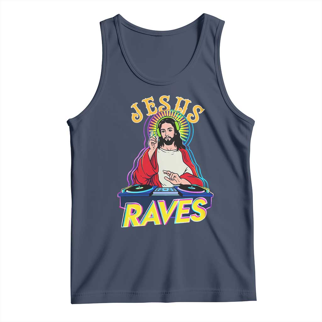 Funny Jesus DJ Raves Techno EDM Party Tank Top TS11 Navy Print Your Wear