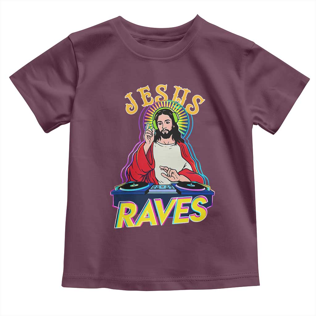 Funny Jesus DJ Raves Techno EDM Party Toddler T Shirt TS11 Maroon Print Your Wear