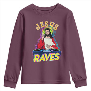 Funny Jesus DJ Raves Techno EDM Party Youth Sweatshirt TS11 Maroon Print Your Wear