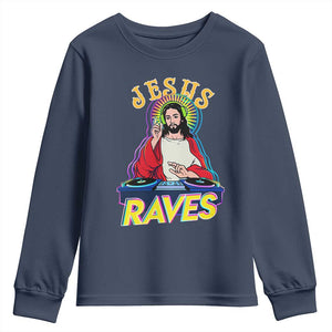 Funny Jesus DJ Raves Techno EDM Party Youth Sweatshirt TS11 Navy Print Your Wear