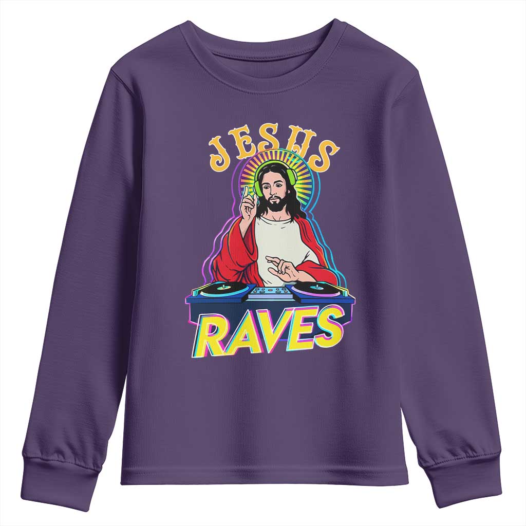 Funny Jesus DJ Raves Techno EDM Party Youth Sweatshirt TS11 Purple Print Your Wear