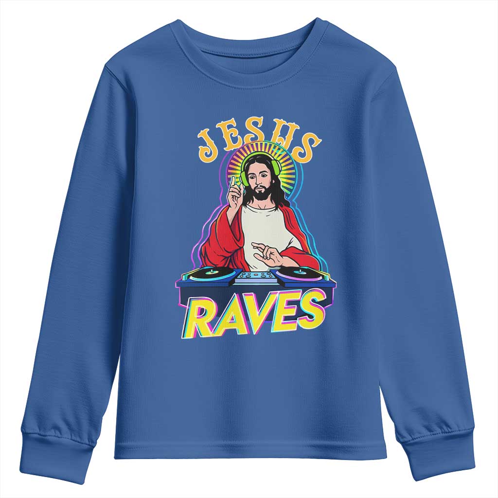 Funny Jesus DJ Raves Techno EDM Party Youth Sweatshirt TS11 Royal Blue Print Your Wear