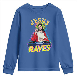Funny Jesus DJ Raves Techno EDM Party Youth Sweatshirt TS11 Royal Blue Print Your Wear