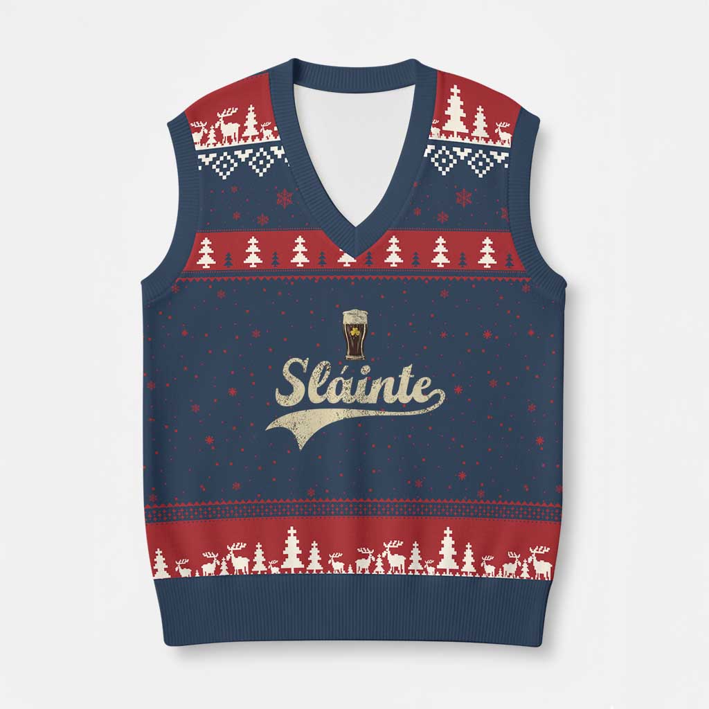 Funny Slainte Cheers Stout Beer Irish Shamrock St Patrick's Day V-Neck Knit Sweater Vest TS11 Navy Red Print Your Wear