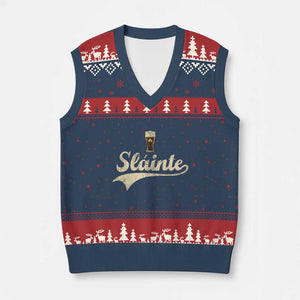 Funny Slainte Cheers Stout Beer Irish Shamrock St Patrick's Day V-Neck Knit Sweater Vest TS11 Navy Red Print Your Wear