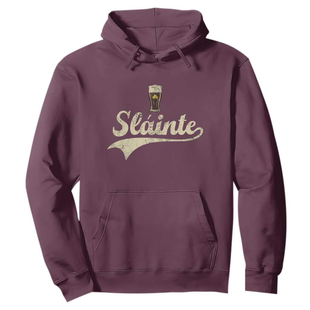 Funny Slainte Cheers Stout Beer Irish Shamrock St Patrick's Day Hoodie TS11 Maroon Print Your Wear