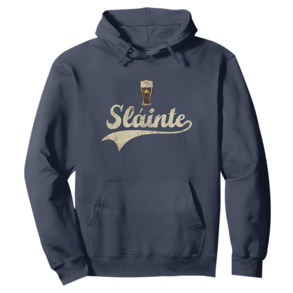 Funny Slainte Cheers Stout Beer Irish Shamrock St Patrick's Day Hoodie TS11 Navy Print Your Wear
