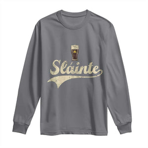 Funny Slainte Cheers Stout Beer Irish Shamrock St Patrick's Day Long Sleeve Shirt TS11 Charcoal Print Your Wear