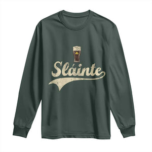Funny Slainte Cheers Stout Beer Irish Shamrock St Patrick's Day Long Sleeve Shirt TS11 Dark Forest Green Print Your Wear