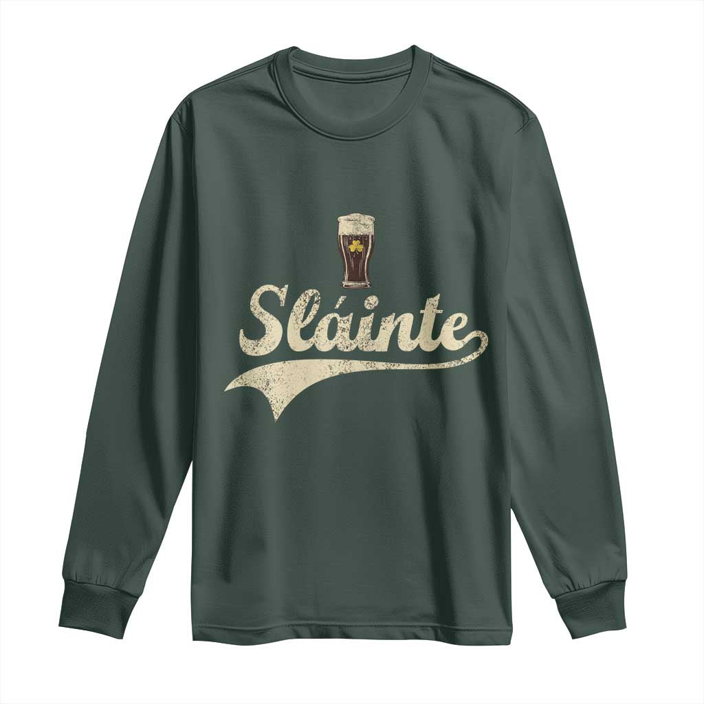 Funny Slainte Cheers Stout Beer Irish Shamrock St Patrick's Day Long Sleeve Shirt TS11 Dark Forest Green Print Your Wear