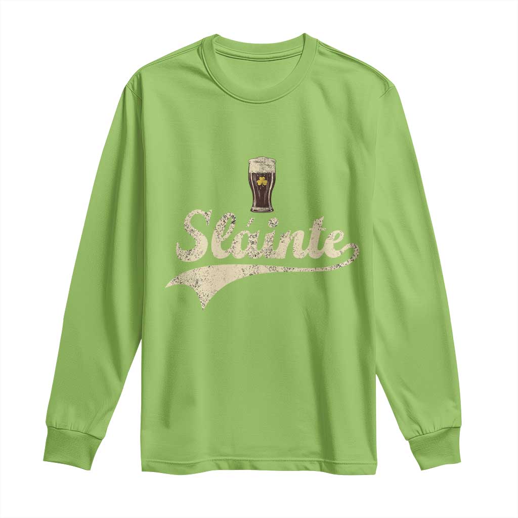 Funny Slainte Cheers Stout Beer Irish Shamrock St Patrick's Day Long Sleeve Shirt TS11 Lime Print Your Wear