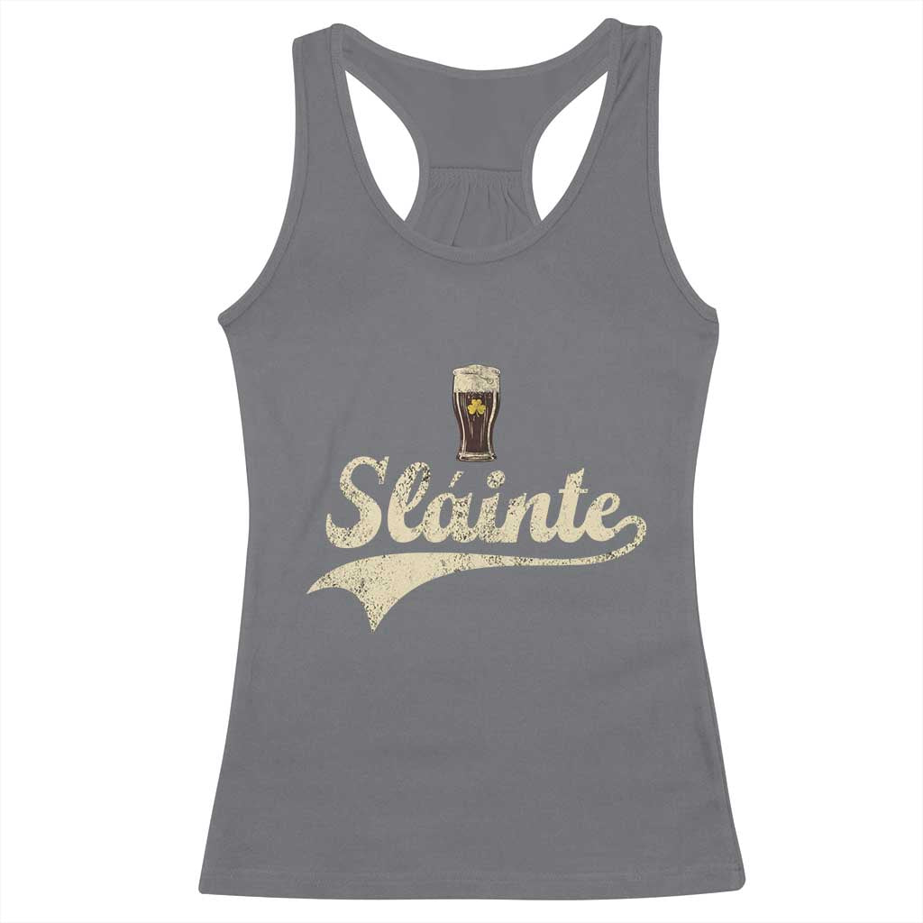 Funny Slainte Cheers Stout Beer Irish Shamrock St Patrick's Day Racerback Tank Top TS11 Charcoal Print Your Wear