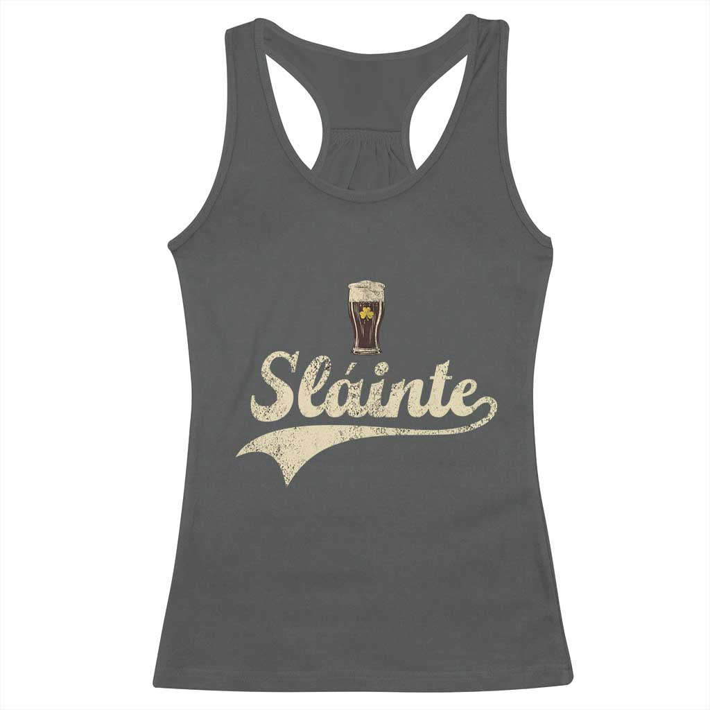 Funny Slainte Cheers Stout Beer Irish Shamrock St Patrick's Day Racerback Tank Top TS11 Dark Heather Print Your Wear