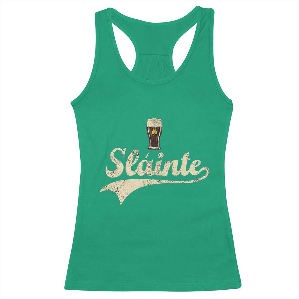 Funny Slainte Cheers Stout Beer Irish Shamrock St Patrick's Day Racerback Tank Top TS11 Irish Green Print Your Wear