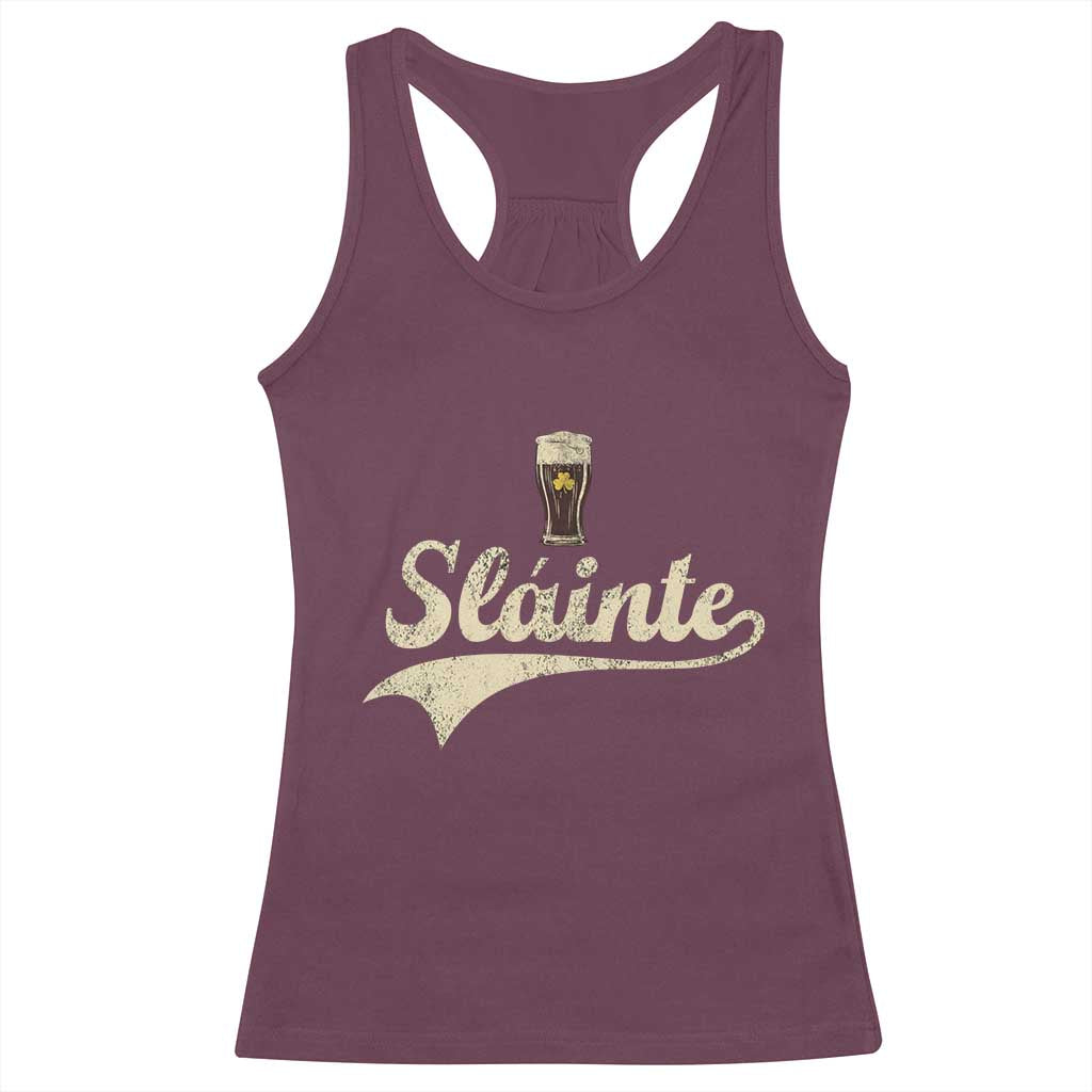 Funny Slainte Cheers Stout Beer Irish Shamrock St Patrick's Day Racerback Tank Top TS11 Maroon Print Your Wear