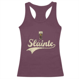 Funny Slainte Cheers Stout Beer Irish Shamrock St Patrick's Day Racerback Tank Top TS11 Maroon Print Your Wear