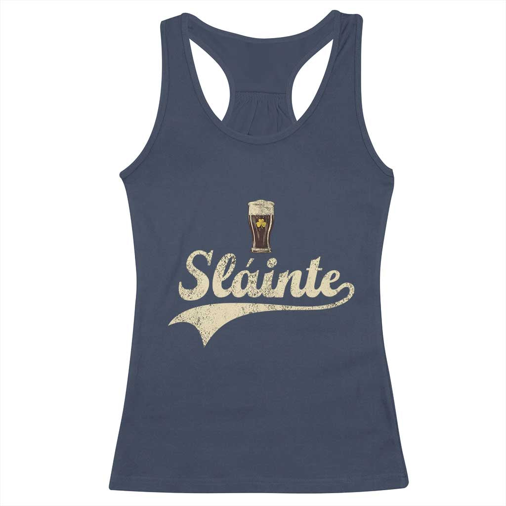 Funny Slainte Cheers Stout Beer Irish Shamrock St Patrick's Day Racerback Tank Top TS11 Navy Print Your Wear