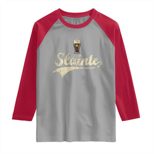 Funny Slainte Cheers Stout Beer Irish Shamrock St Patrick's Day Raglan Shirt TS11 Sport Gray Red Print Your Wear