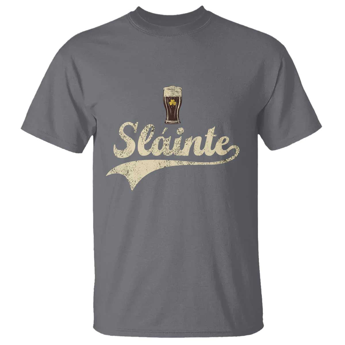 Funny Slainte Cheers Stout Beer Irish Shamrock St Patrick's Day T Shirt TS11 Charcoal Print Your Wear