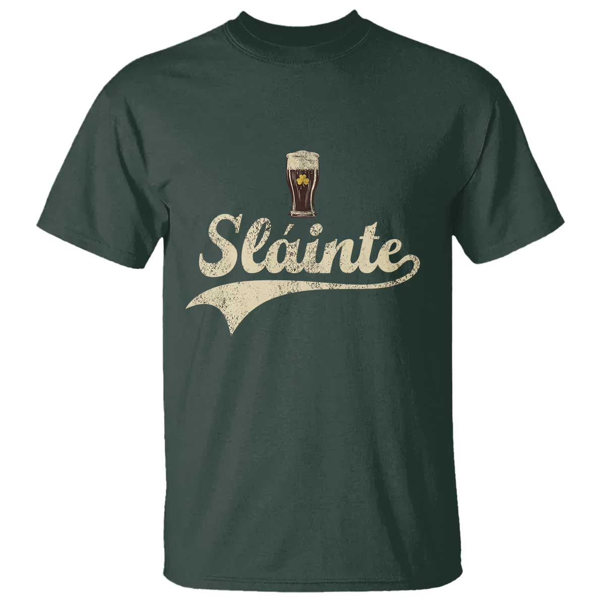 Funny Slainte Cheers Stout Beer Irish Shamrock St Patrick's Day T Shirt TS11 Dark Forest Green Print Your Wear