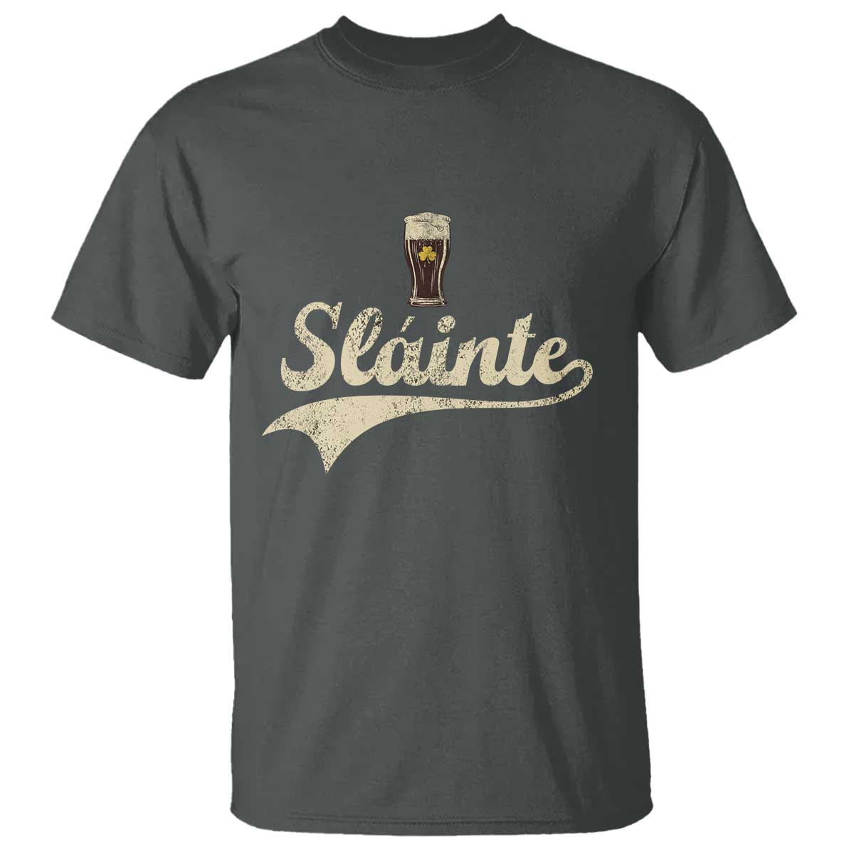 Funny Slainte Cheers Stout Beer Irish Shamrock St Patrick's Day T Shirt TS11 Dark Heather Print Your Wear