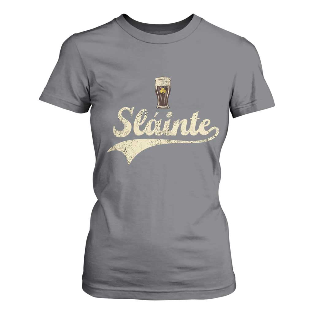 Funny Slainte Cheers Stout Beer Irish Shamrock St Patrick's Day T Shirt For Women TS11 Charcoal Print Your Wear
