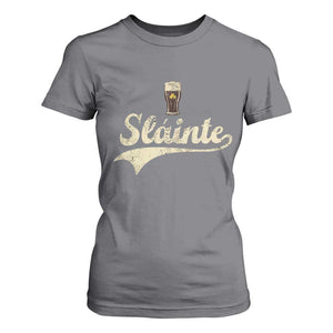 Funny Slainte Cheers Stout Beer Irish Shamrock St Patrick's Day T Shirt For Women TS11 Charcoal Print Your Wear