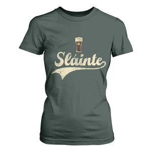 Funny Slainte Cheers Stout Beer Irish Shamrock St Patrick's Day T Shirt For Women TS11 Dark Forest Green Print Your Wear