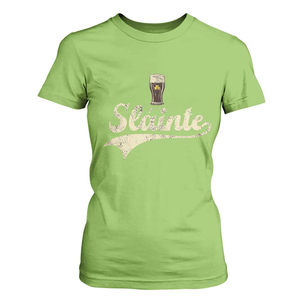 Funny Slainte Cheers Stout Beer Irish Shamrock St Patrick's Day T Shirt For Women TS11 Lime Print Your Wear
