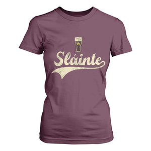 Funny Slainte Cheers Stout Beer Irish Shamrock St Patrick's Day T Shirt For Women TS11 Maroon Print Your Wear