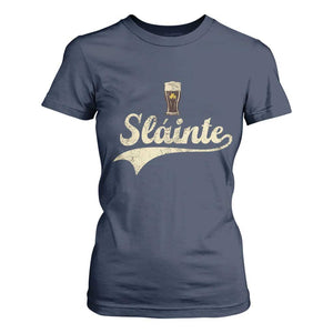 Funny Slainte Cheers Stout Beer Irish Shamrock St Patrick's Day T Shirt For Women TS11 Navy Print Your Wear