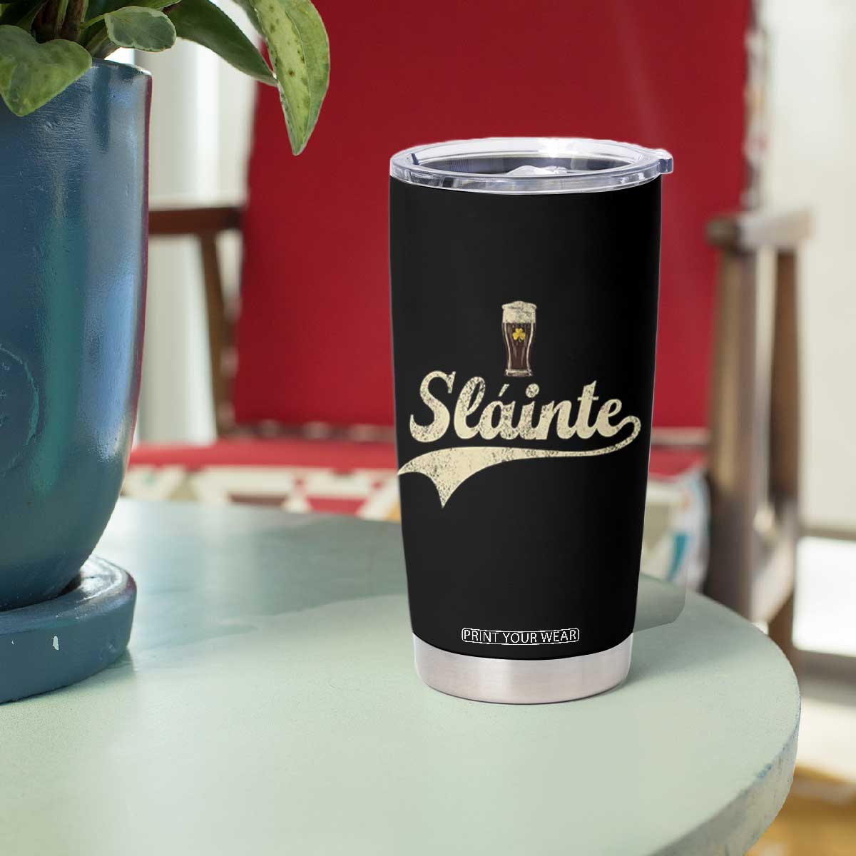 Funny Slainte Cheers Stout Beer Irish Shamrock St Patrick's Day Tumbler Cup TS11 Print Your Wear