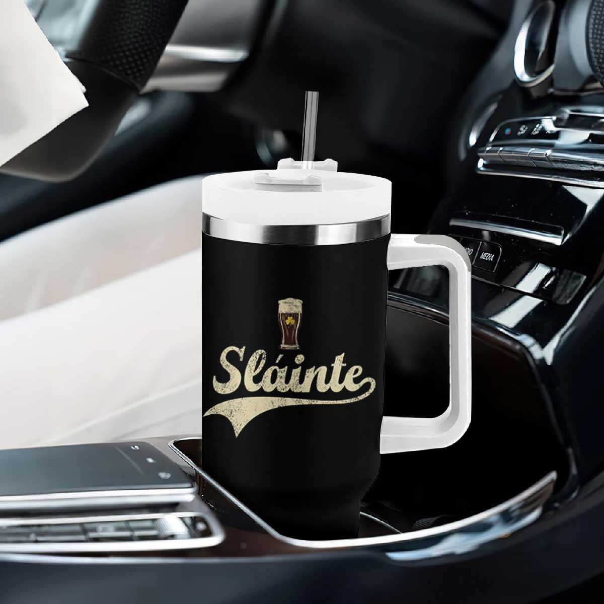 Funny Slainte Cheers Stout Beer Irish Shamrock St Patrick's Day Tumbler With Handle TS11 Print Your Wear