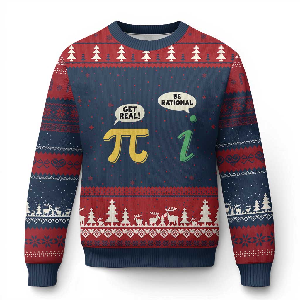 Get Real Be Rational Pi Math Teacher Geek Sarcastic Ugly Christmas Sweater TS11 Navy Red Print Your Wear
