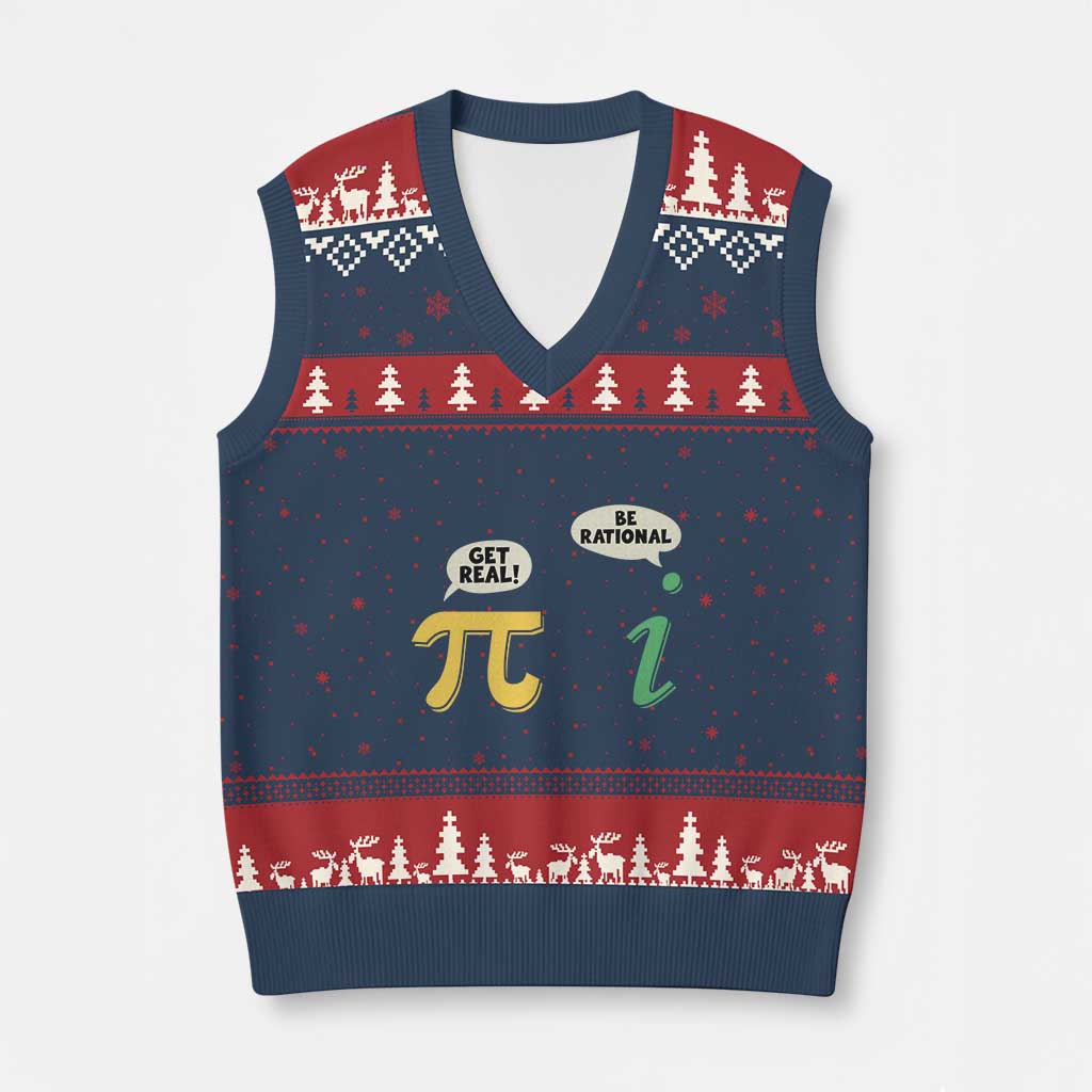 Get Real Be Rational Pi Math Teacher Geek Sarcastic V-Neck Knit Sweater Vest TS11 Navy Red Print Your Wear