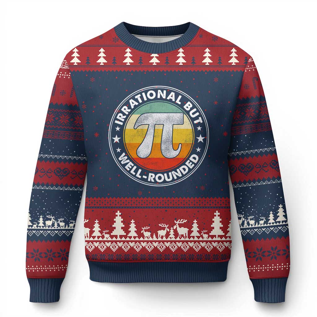 Funny Irrational But Well Rounded Pi Day Ugly Christmas Sweater TS11 Navy Red Print Your Wear
