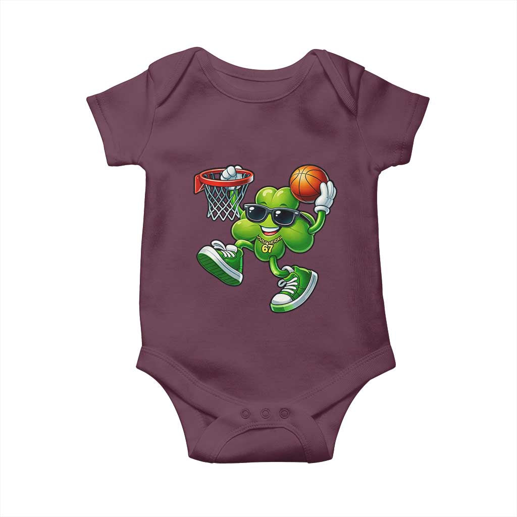 Funny 67 Meme Six Seven Basketball Shamrock St Patricks Day Baby Onesie TS11 Maroon Print Your Wear