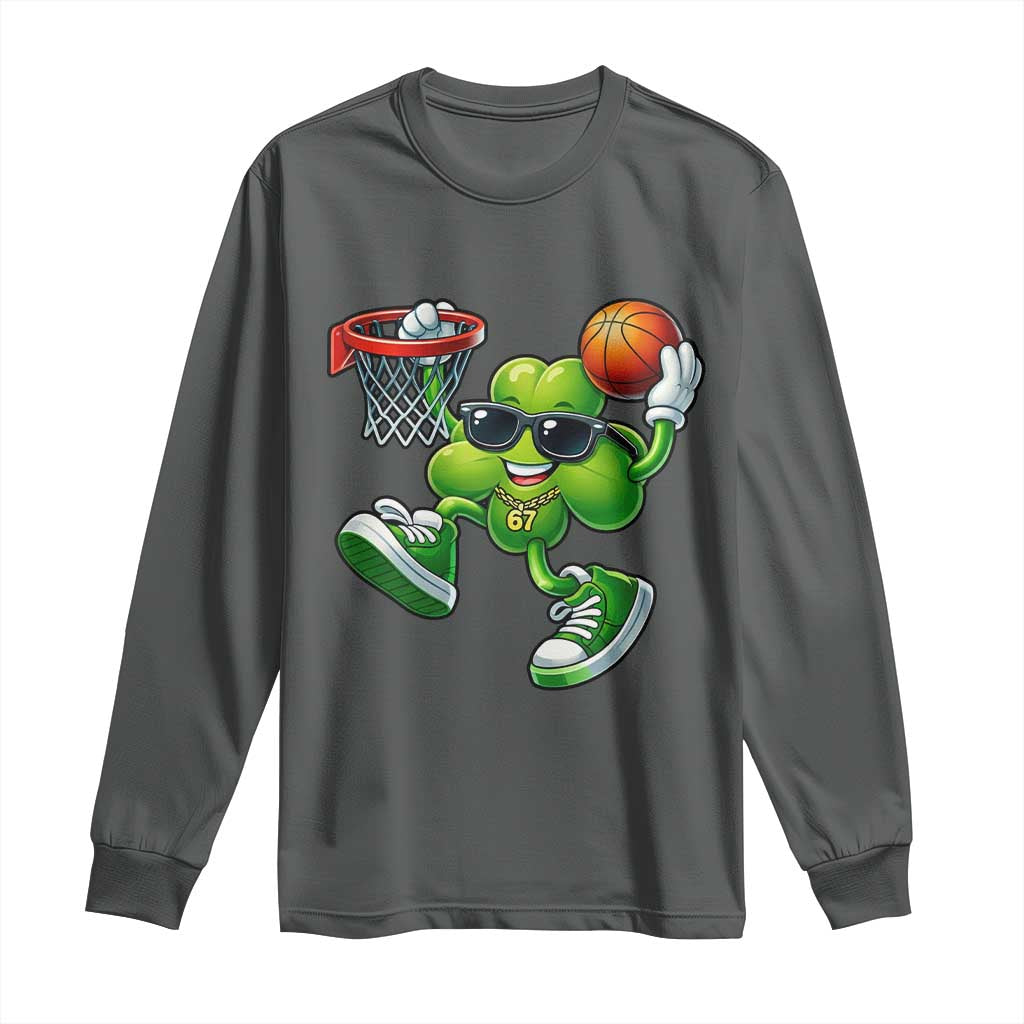 Funny 67 Meme Six Seven Basketball Shamrock St Patricks Day Long Sleeve Shirt TS11 Dark Heather Print Your Wear