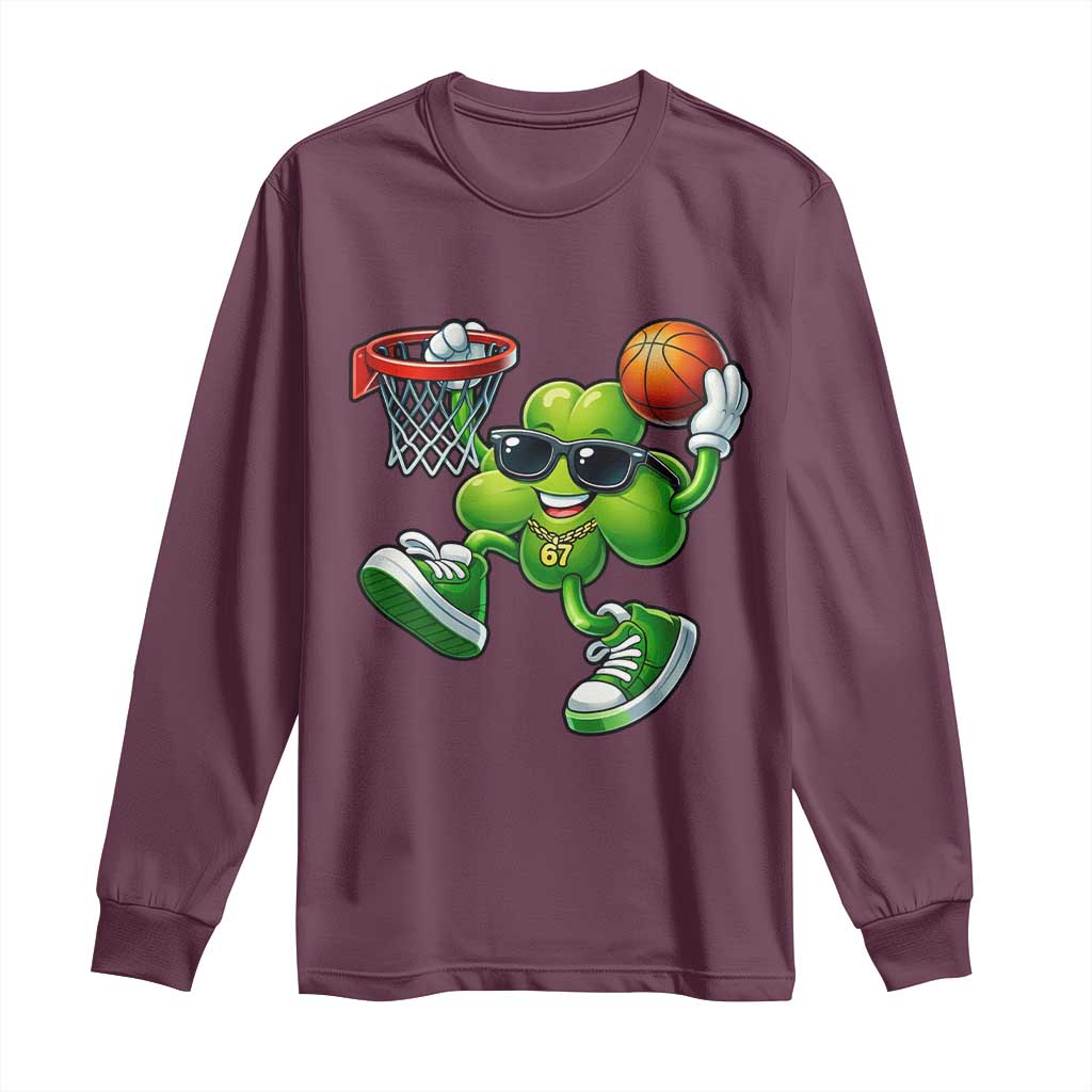 Funny 67 Meme Six Seven Basketball Shamrock St Patricks Day Long Sleeve Shirt TS11 Maroon Print Your Wear